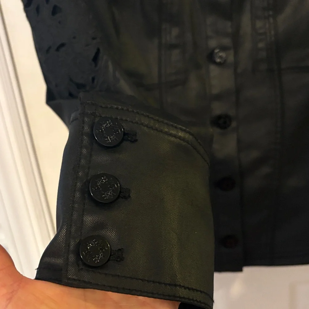 WHBM Black Embroidered Womens coated denim Jacket - Picture 7 of 12